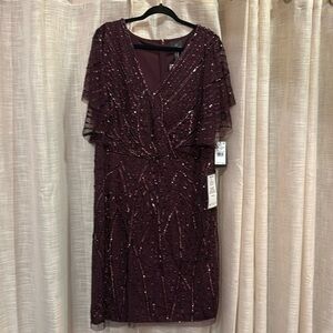 Adrianna Papell Plus Size Beaded Dolman-Sleeve Cocktail Dress, 18W, Deep Purple